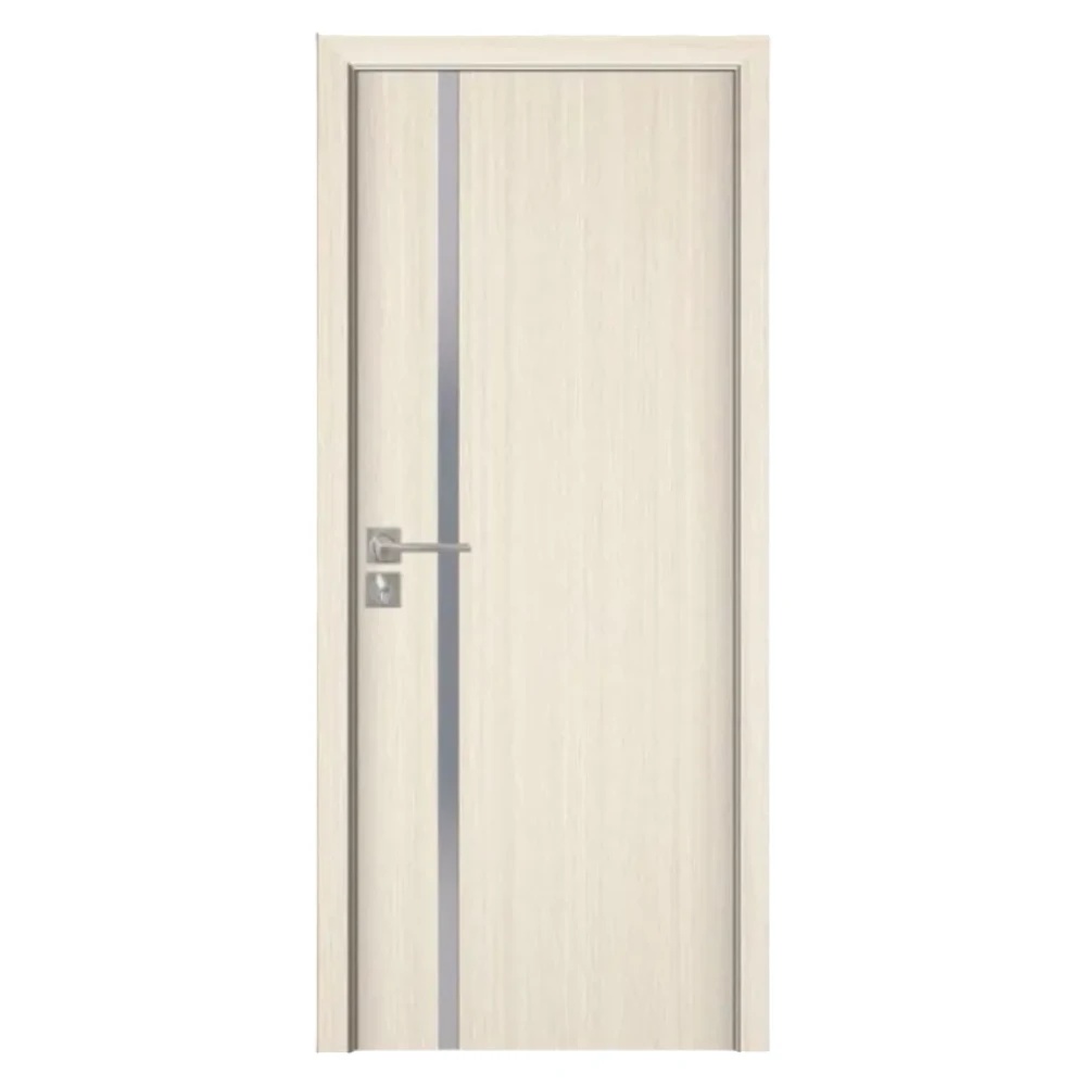 Usa Interior din MDF Novo Doors ND04 LUX PREMIUM, Cadru din Lemn Masiv, KIT COMPLET, Toc Reglabil de 10 CM INCLUS, Plinta pe Ambele Parti (Culoare: Crem, Dimensiune: 80 cm, Maner: Patrat argintiu crom, Toc: Reglabil 30 cm)