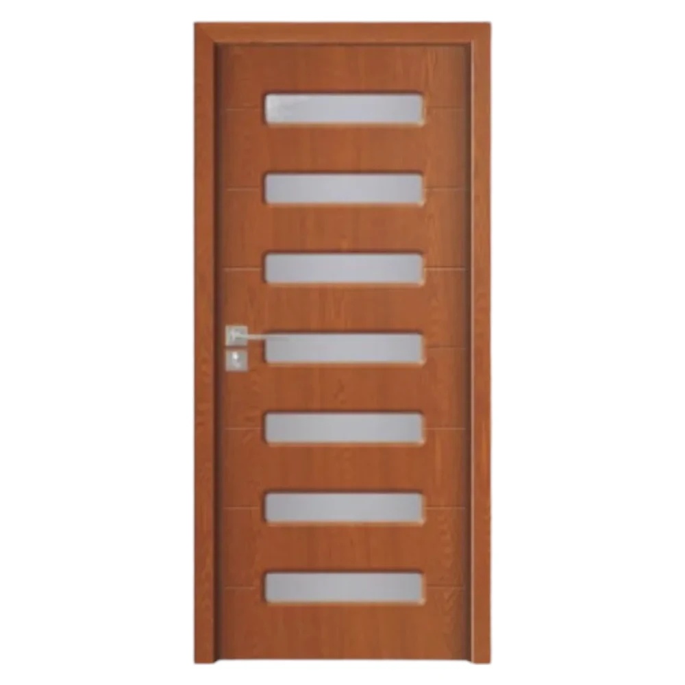 Usa Interior din MDF Novo Doors ND318, Cadru din Lemn Masiv, Geam Sablat, KIT COMPLET, Toc , Manere si balamale incluse (Culoare: Stejar Auriu, Dimensiune: 70 cm, Toc: Fix, Maner: Patrat auriu inchidere magnetica)