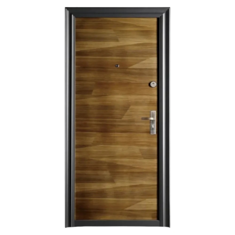 Usa metalica de exterior cu izolatie si vizor Novo Doors ND7004 , 2 yale,tabla 0,7 mm, balamale si clanta incluse, toc de 7 centimetri, pentru casa si apartament, Maron (Sens deschidere: Stanga)