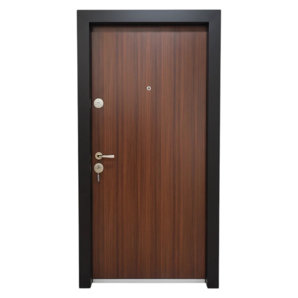 Usa metalica de exterior cu izolatie si vizor Novo Doors NDS305 Din compozit, 2 yale, Kit complet, Pentru case, Nuc (Dimensiune: 98 cm, Sens deschidere: Dreapta)