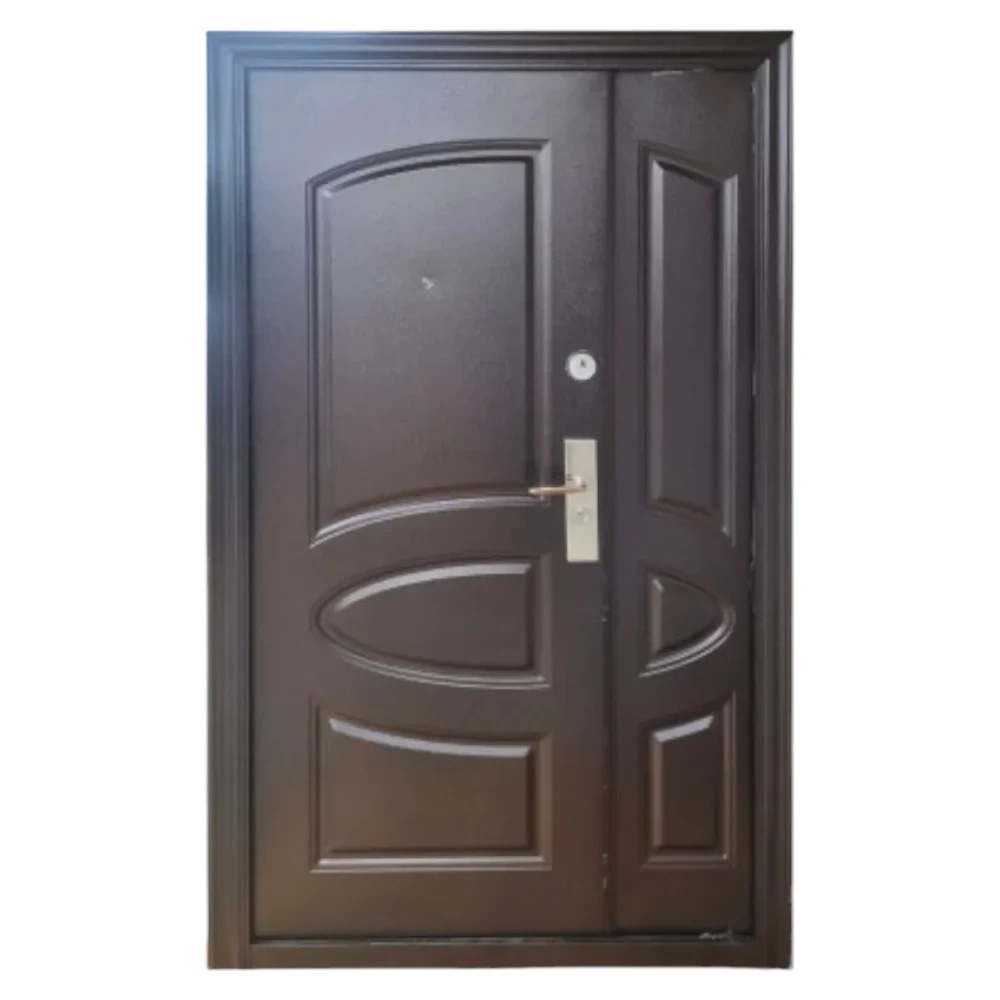 Usa metalica dubla de exterior cu izolatie si vizor Novo Doors ND5002 ,deschidere stanga dreapta, 1 yala, dimensiuni multiple,tabla 0.7 mm, balamale si clanta incluse, toc de 7 centimetri, pentru case, Maron lovitura de ciocan (Sens deschidere: ...