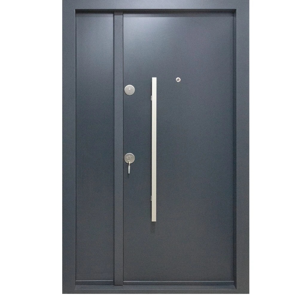 Usa metalica dubla de exterior cu izolatie si vizor Novo Doors NDS1400, Din compozit, 2 yale, Kit complet, Pentru case (Culoare: Gri Antracit, Sens deschidere: Dreapta)
