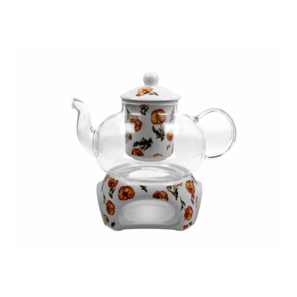 Ceainic cu infuzor si suport portelan, 1 l, wild poppies