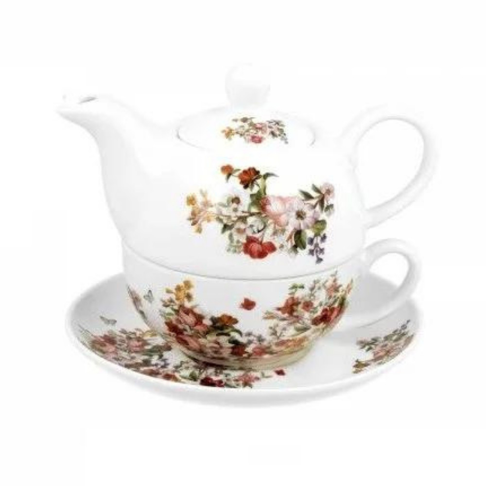 Set Tea for One, Vintage Flowers White