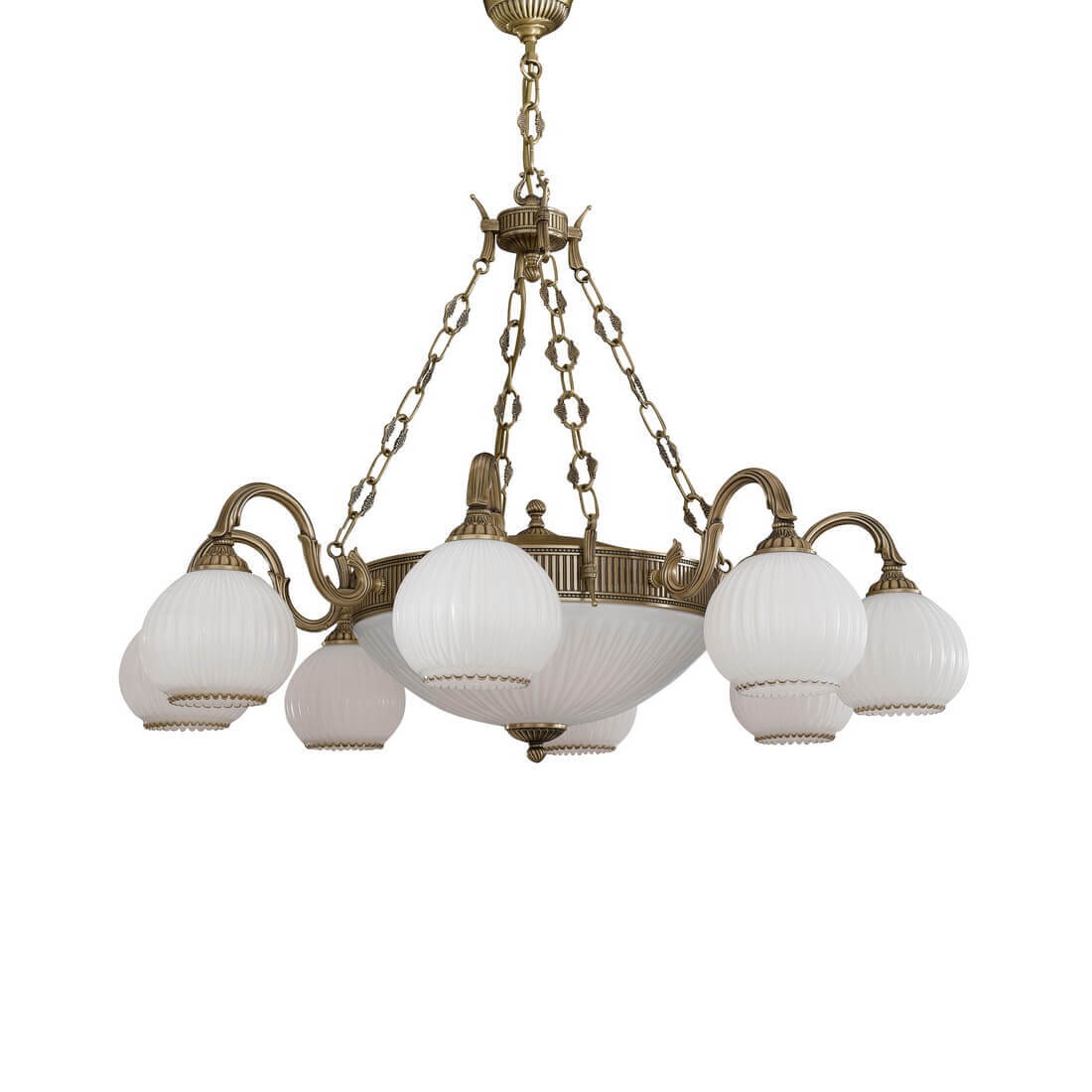Candelabru cu 8 brate clasic design italian din alama, sticla 9200 RA-L. 9200/8+3