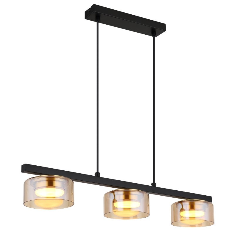 Lustra suspendata din metal negru cu sticla chihlimbar HIGGINS 3L