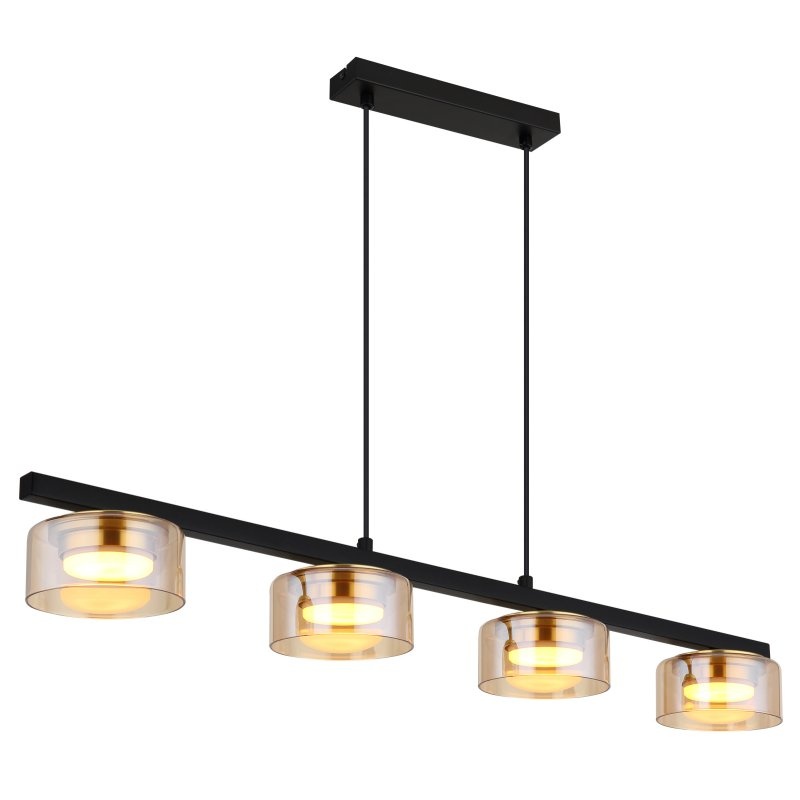 Lustra suspendata din metal negru cu sticla chihlimbar HIGGINS 4L