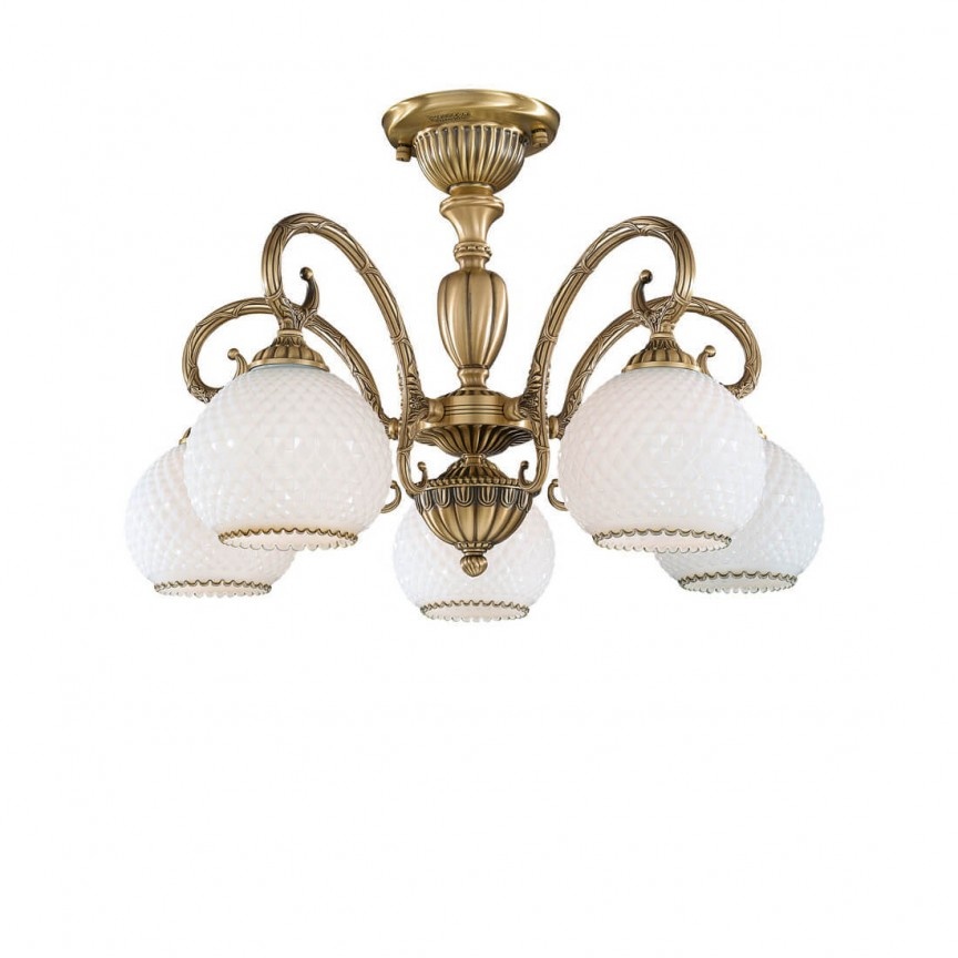 Lustra aplicata cu 5 brate clasic design italian din alama, sticla 8400 RA-PL. 8420/5