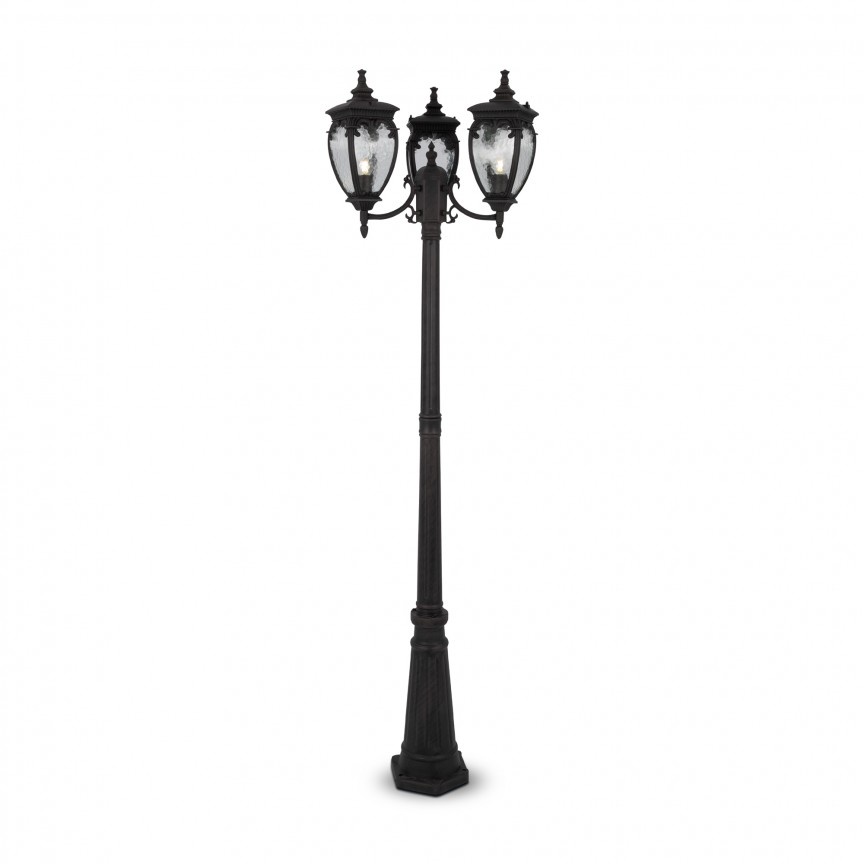 Stalp de exterior cu 3 brate protectie IP44, Fleur H-239cm, bronz antic