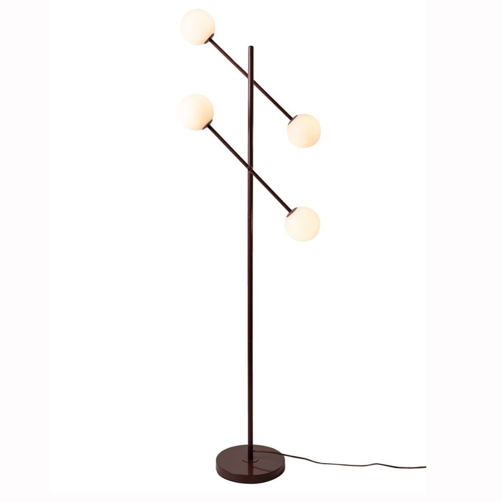 Lampadar cu 4 globuri sticla si metal visiniu Copenhagen
