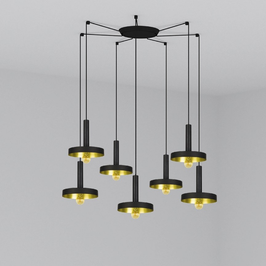 Lustra cu 7 Pendule design modern WHIZZ negru/auriu