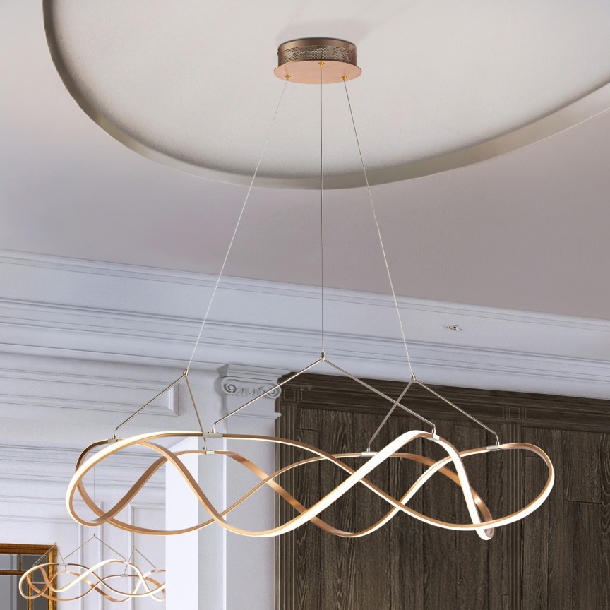 Lustra LED dimabila cu telecomanda design XL ultra-modern Molly auriu roze 110cm