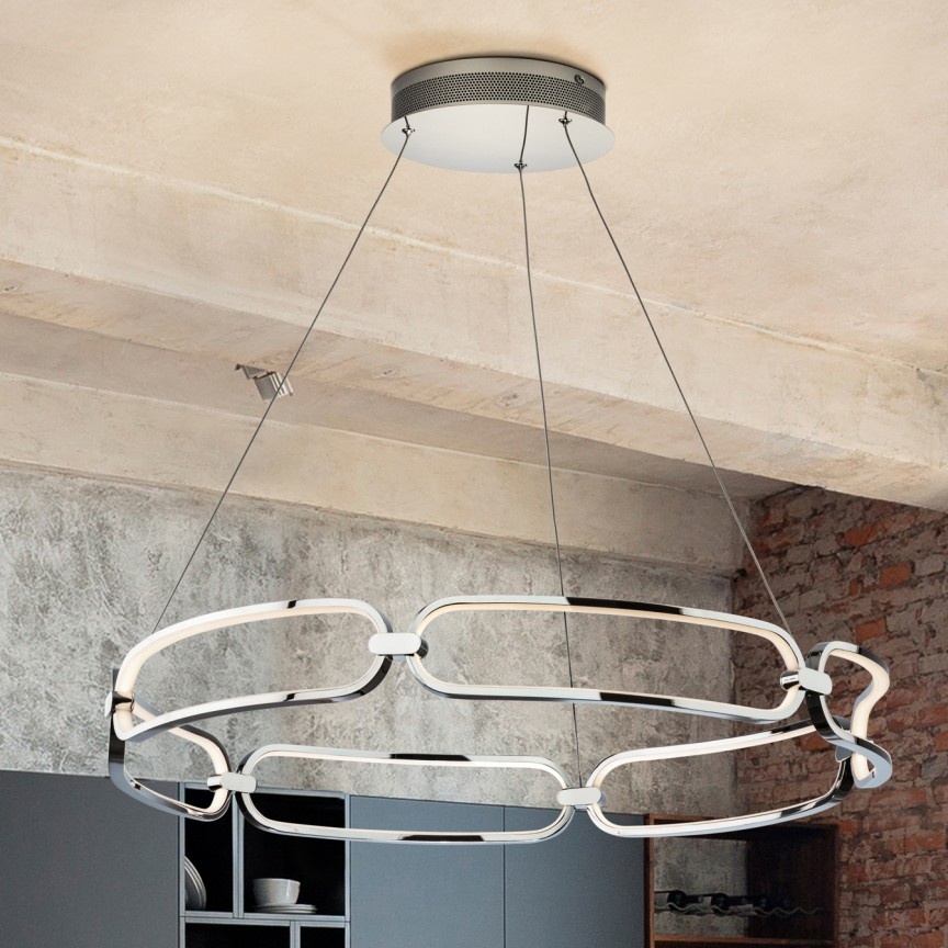 Lustra LED suspendata design ultra-modern, dimabila cu telecomanda, 80cm Colette crom
