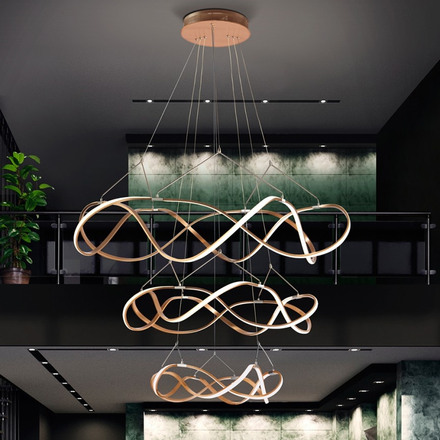 Lustra LED XXL pentru casa scarii design lux 110cm Molly auriu roze SV-763455