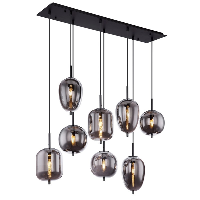 Lustra suspendata cu 8 pendule design modern BLACKY fumuriu 15345-8 GL