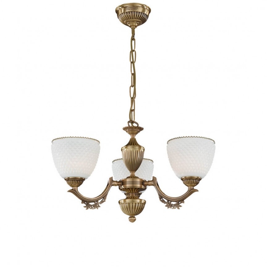 Candelabru cu 3 brate clasic design italian din alama si sticla 8651 RA-L. 8651/3