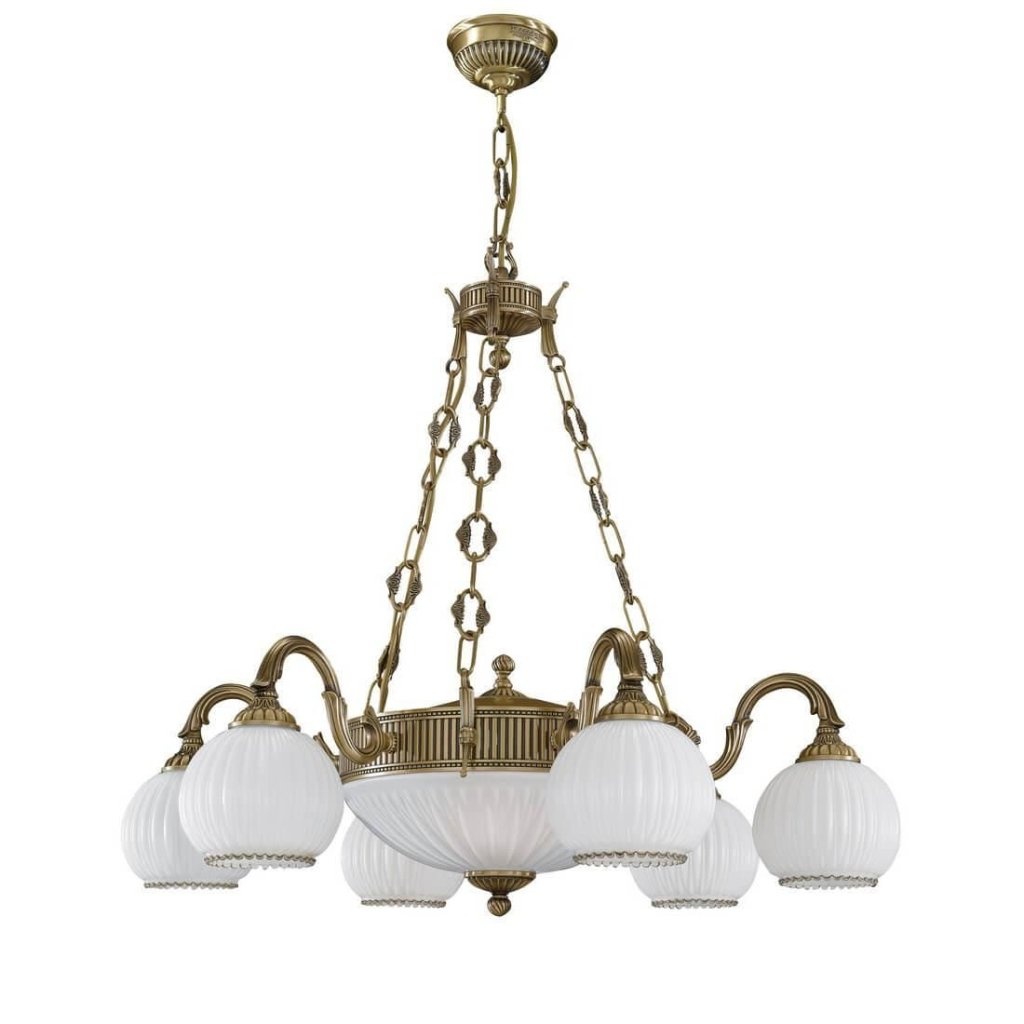 Candelabru cu 6 brate clasic design italian din alama, sticla 9200 RA-L. 9200/6+2