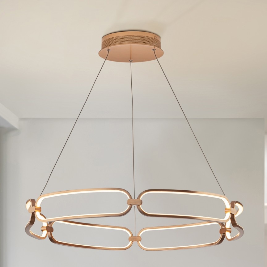 Lustra LED suspendata design ultra-modern, dimabila cu telecomanda, 80cm Colette auriu roze