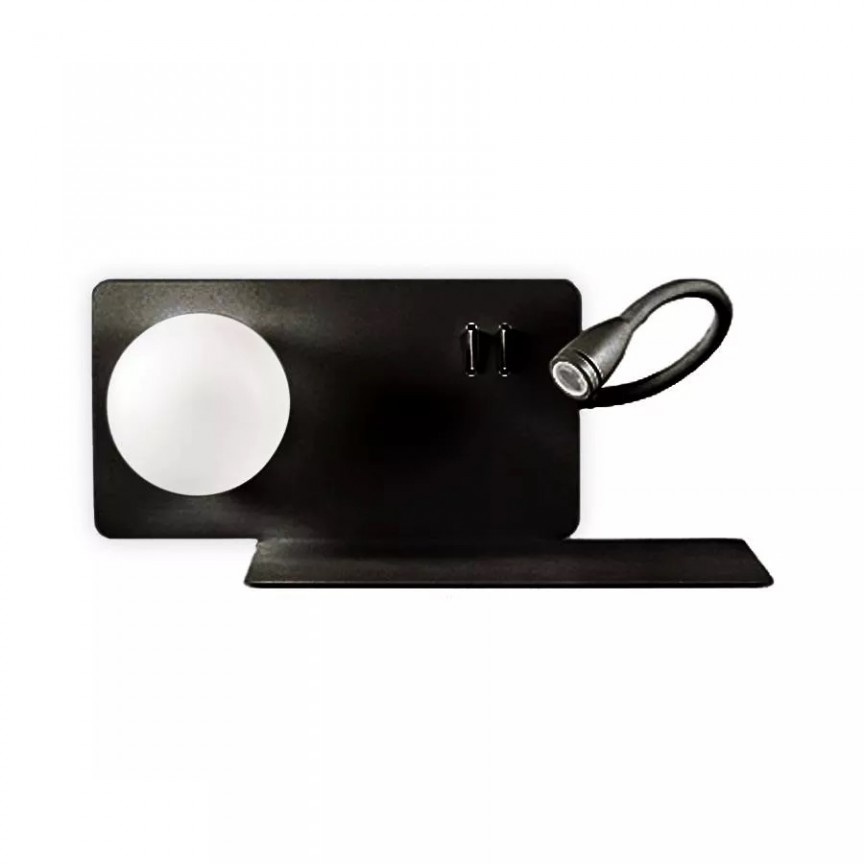 Aplica LED moderna cu reader LED cu port USB BOOK-2 AP2 NERO 174846
