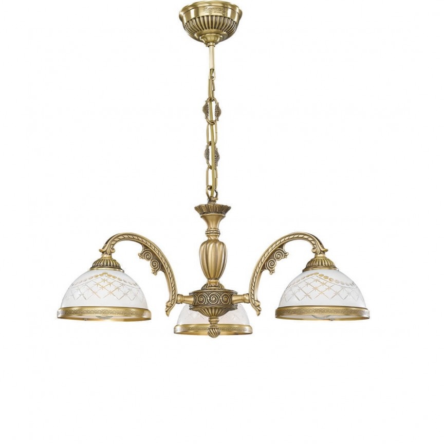 Candelabru cu 3 brate clasic design italian din alama, sticla 7002 RA-L. 7002/3