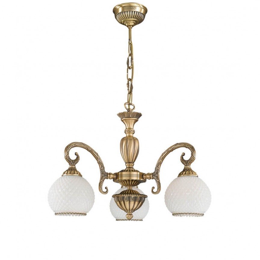 Candelabru cu 3 brate clasic design italian din alama, sticla 8400 RA-L. 8400/3