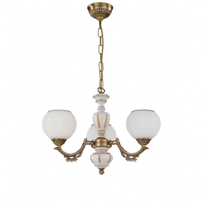 Candelabru cu 3 brate clasic design italian din alama, sticla si lemn 8655 RA-L. 8655/3