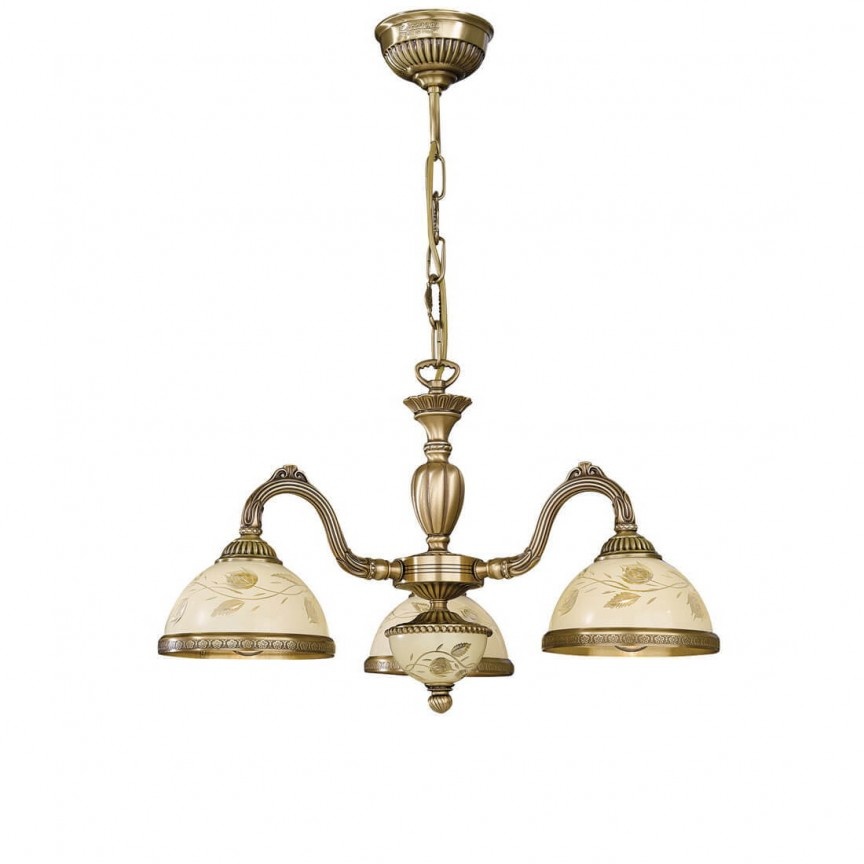 Candelabru cu 3 brate din alama cu sticla decorata design italian 6208