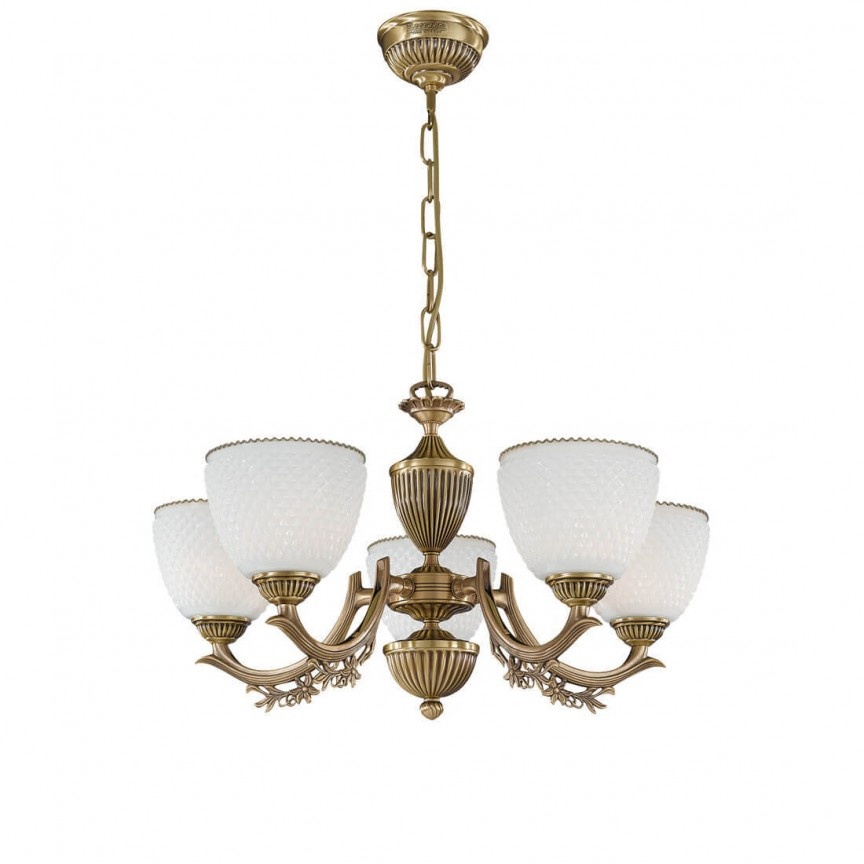 Candelabru cu 5 brate clasic design italian din alama si sticla 8651 RA-L. 8651/5