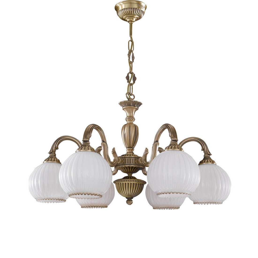 Candelabru cu 6 brate clasic design italian din alama, sticla 9200 RA-L. 9200/6