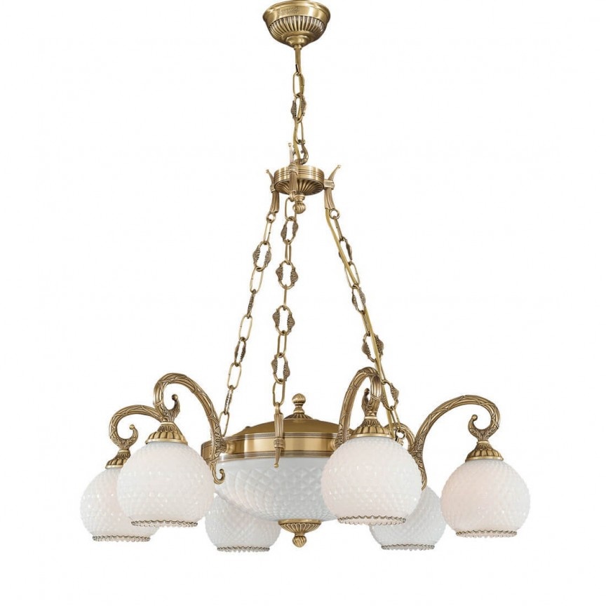 Candelabru cu 8 brate clasic design italian din alama, sticla 8400 RA-L. 8400/6+2
