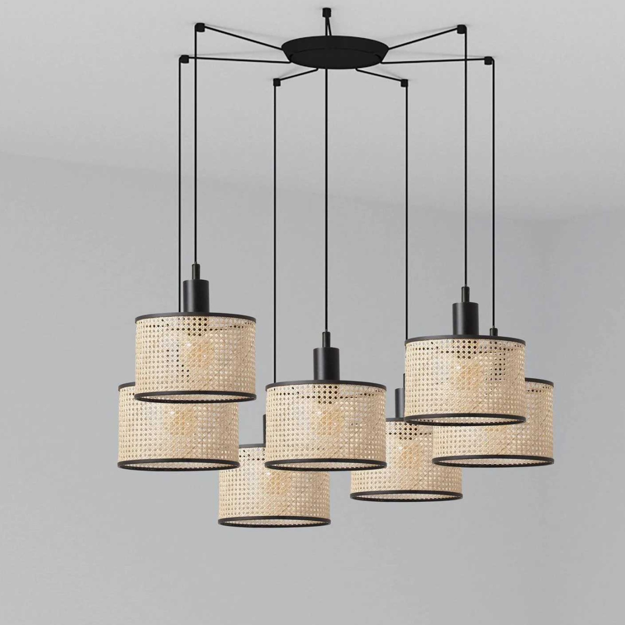 Lustra suspendata cu 7 pendule design natural MAMBO 21cm negru/ratan