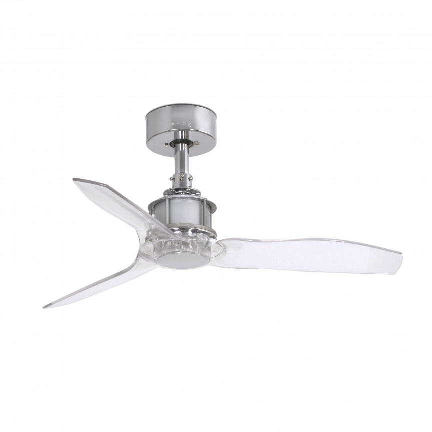 Ventilator de tavan cu telecomanda design modern JUST FAN crom/transparent