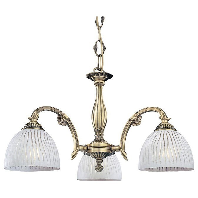 Candelabru cu 3 brate clasic design italian din alama, sticla 5650 RA-L. 5650/3