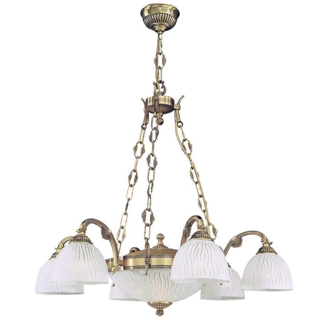 Candelabru cu 6 brate clasic design italian din alama, sticla 5650 RA-L. 5650/6+2