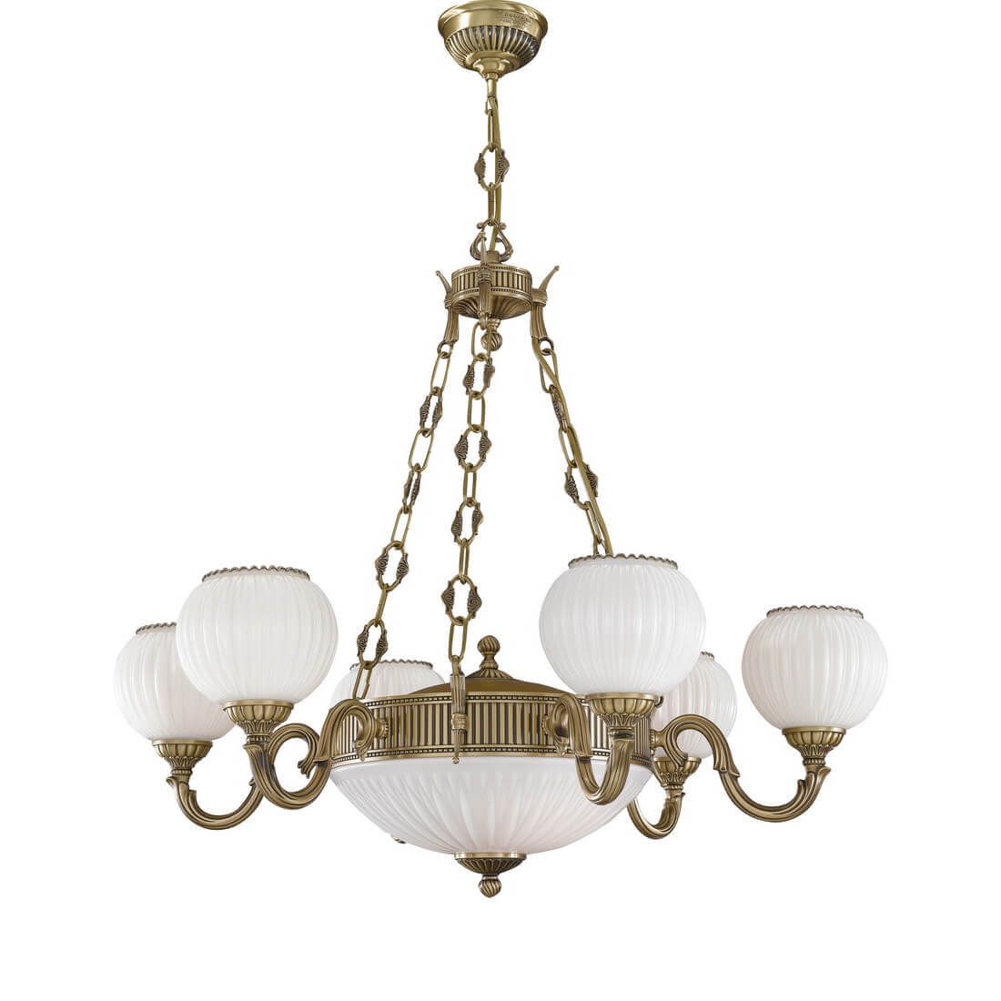 Candelabru cu 6 brate clasic design italian din alama, sticla 9250 RA-L. 9250/6+2