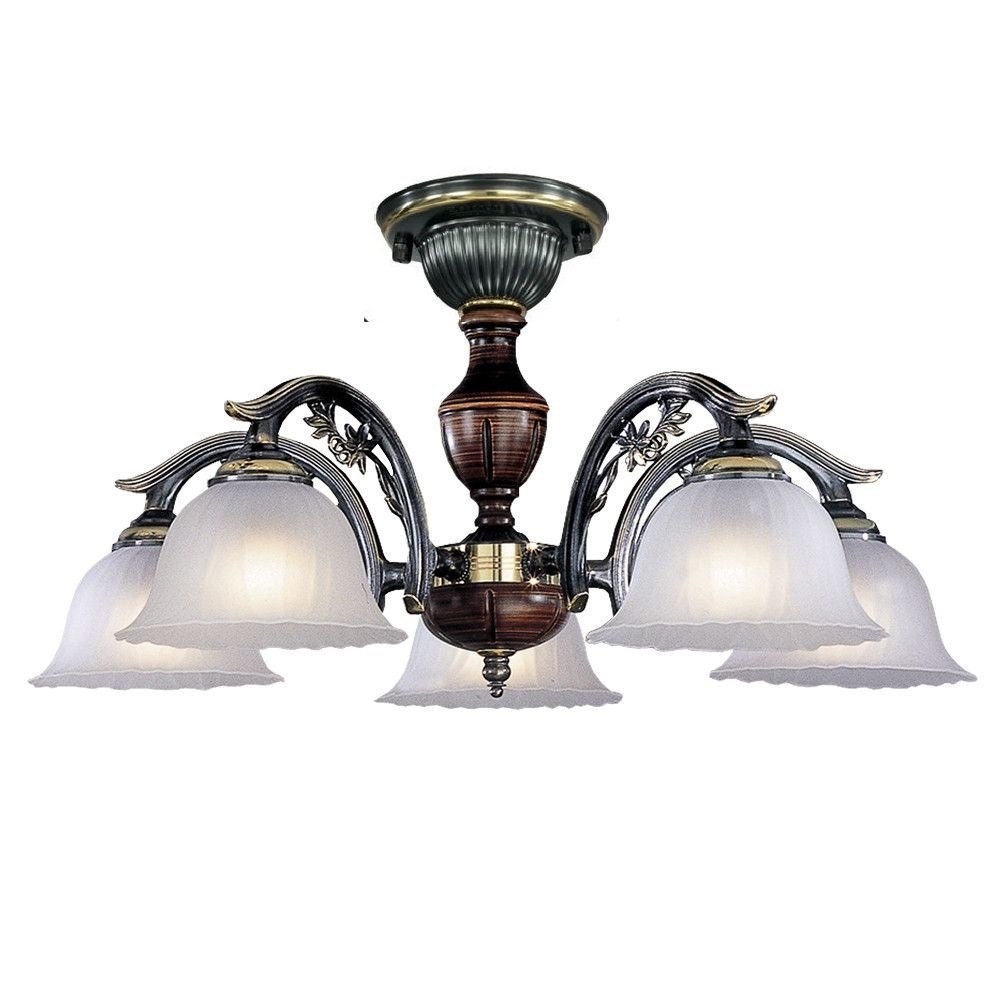 Lustra aplicata cu 5 brate design italian din alama cu lemn 2700