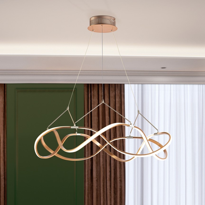 Lustra LED design ultra-modern, dimabila cu telecomanda, Molly auriu roze 80cm