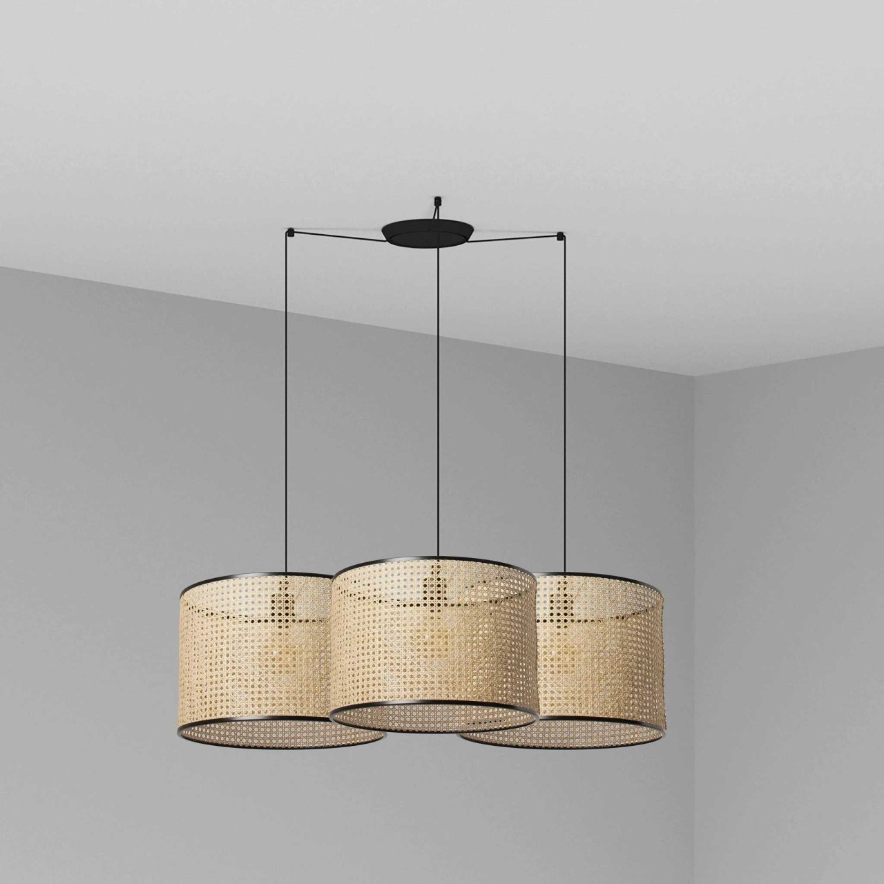 Lustra suspendata cu 3 pendule design natural MAMBO 45cm negru/ratan