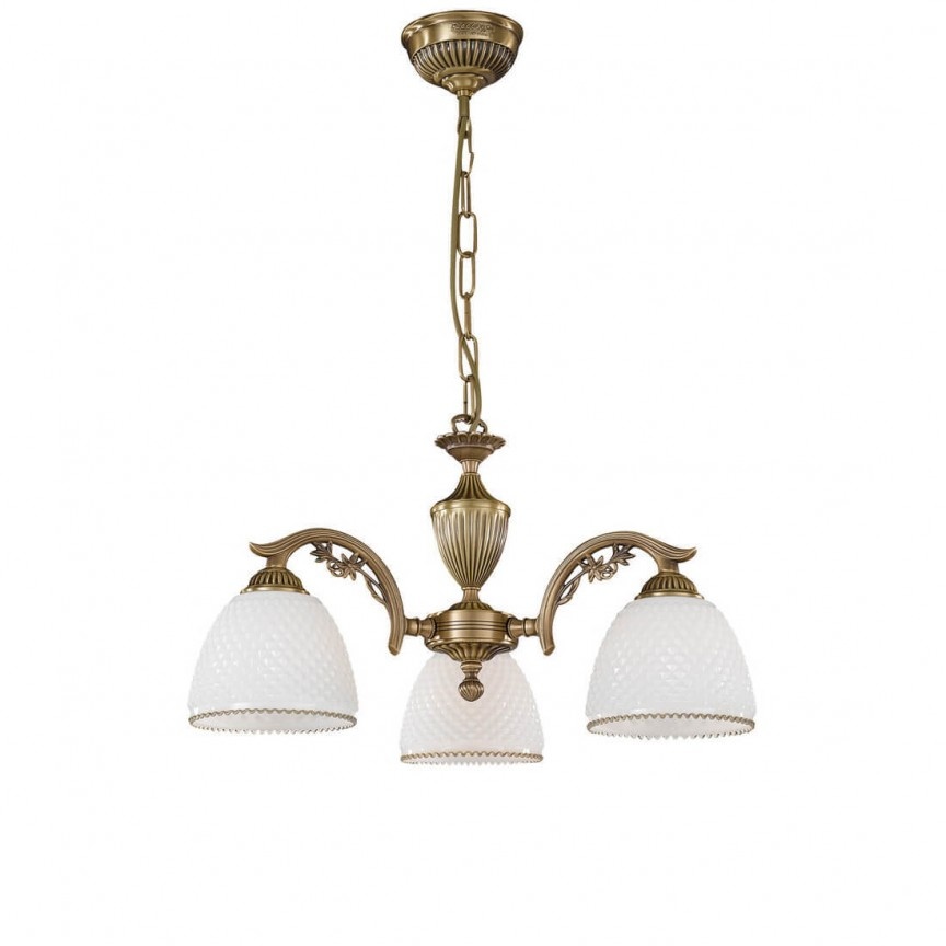 Candelabru cu 3 brate clasic design italian din alama si sticla 8601 RA-L. 8601/3