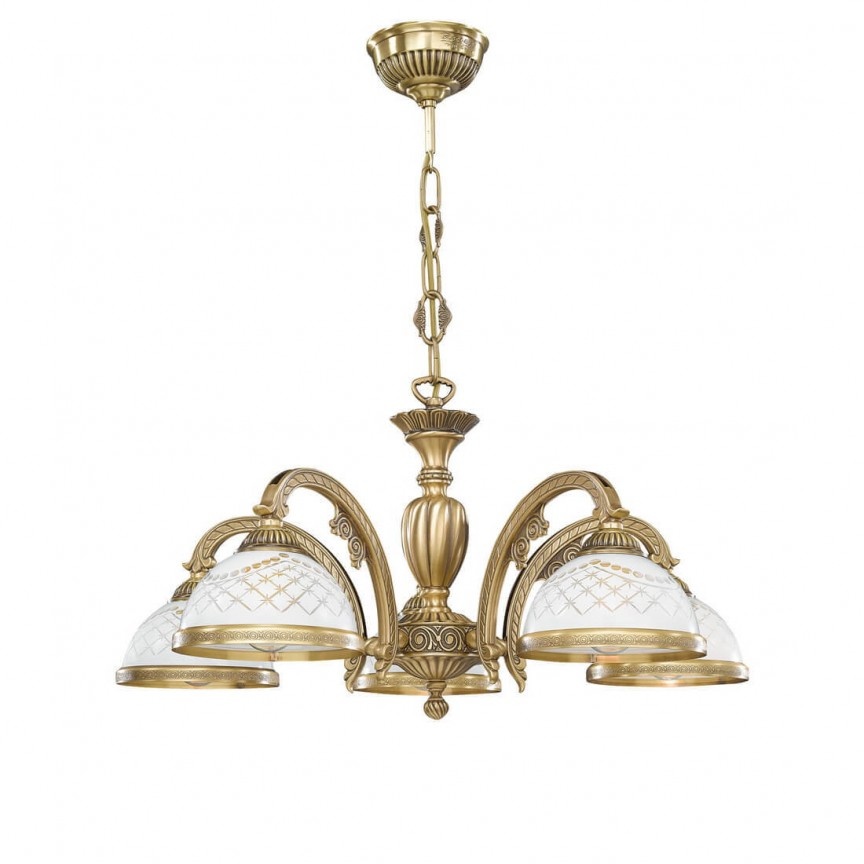 Candelabru cu 5 brate clasic design italian din alama, sticla 7002 RA-L. 7002/5