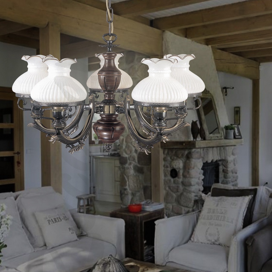 Candelabru cu 5 brate design italian din alama cu lemn 2810