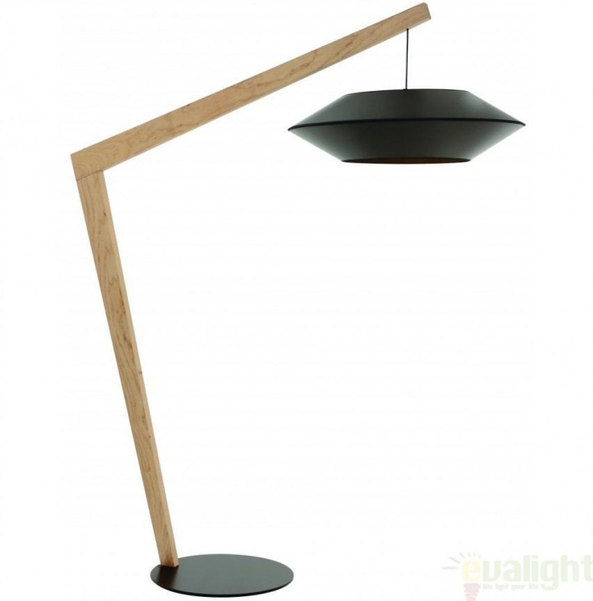 Lampadar, lampa de podea, finisaj lemn, abajur negru, Ovni negru FL