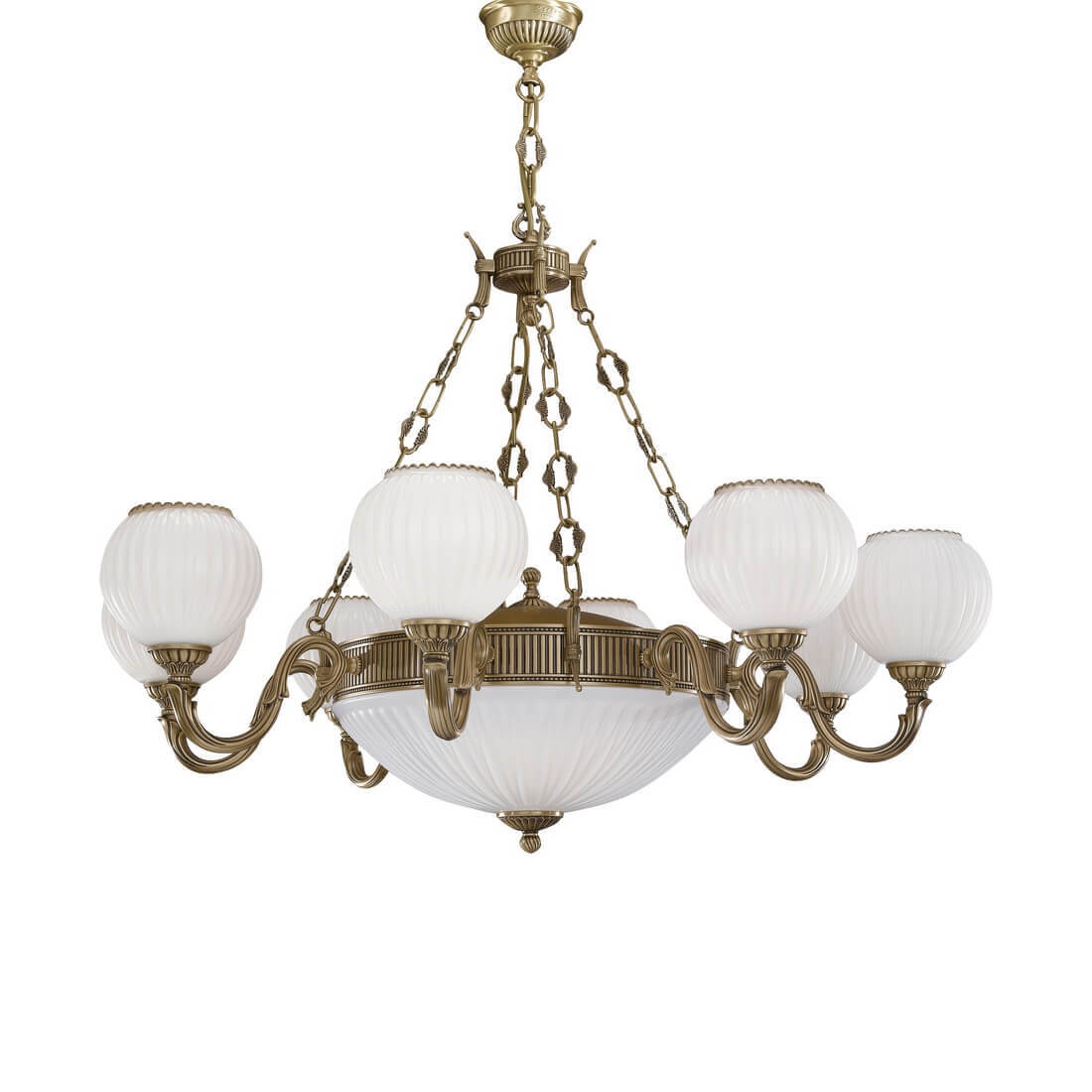 Candelabru cu 8 brate clasic design italian din alama, sticla 9250 RA-L. 9250/8+3