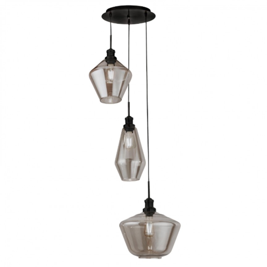 Lustra cu 3 pendule din sticla fumurie Mia 5423-3BK SRT