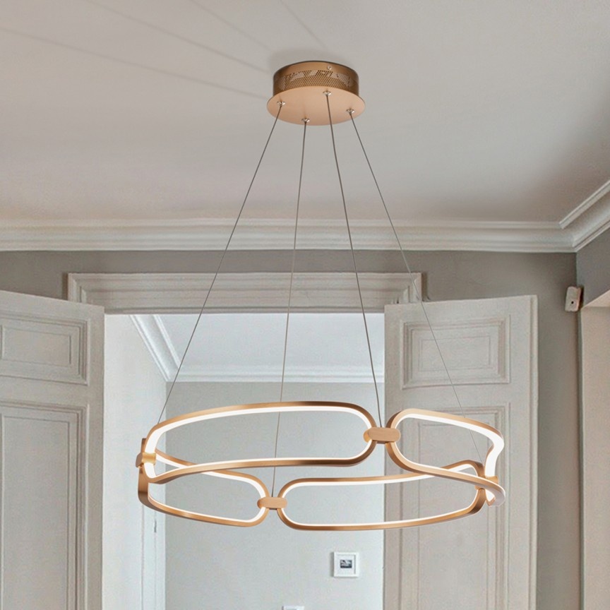 Lustra LED suspendata design ultra-modern, dimabila cu telecomanda, 60cm Colette auriu roze