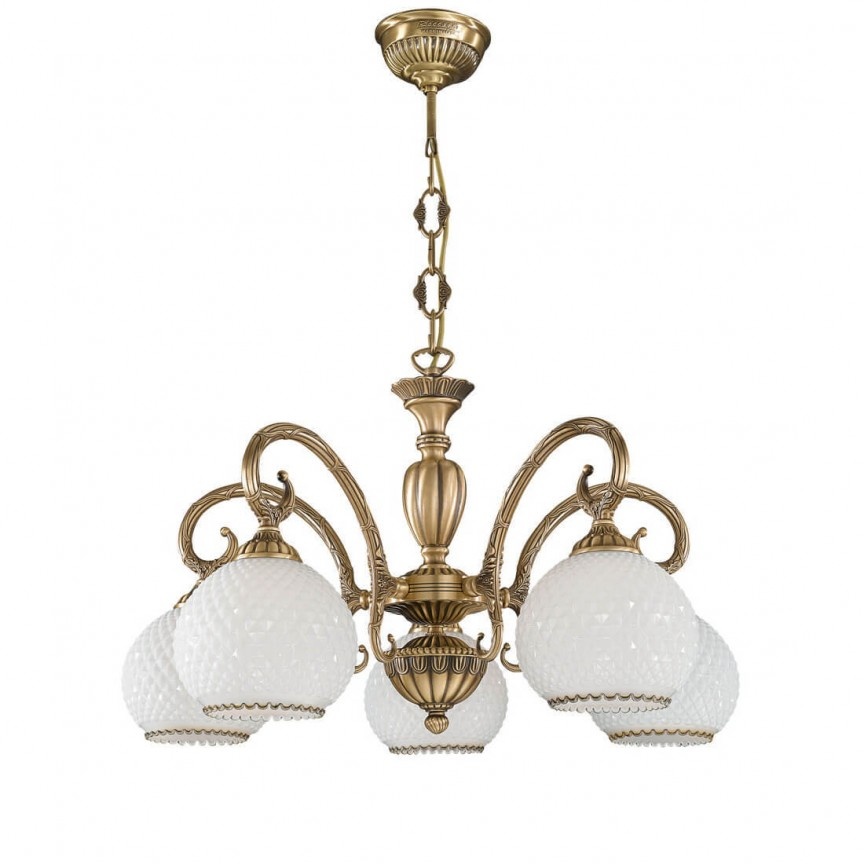 Candelabru cu 5 brate clasic design italian din alama, sticla 8400 RA-L. 8400/5