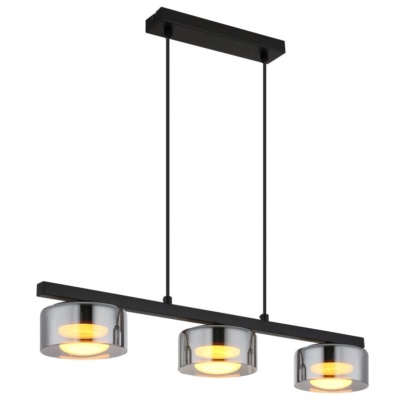 Lustra suspendata din metal negru cu sticla fumurie HIGGINS 3L