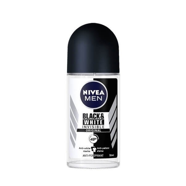 1001cosmetice.ro Deodorant anti-perspirant roll-on 48H Invisible Black & White Invisible, Nivea Men, 50 ml