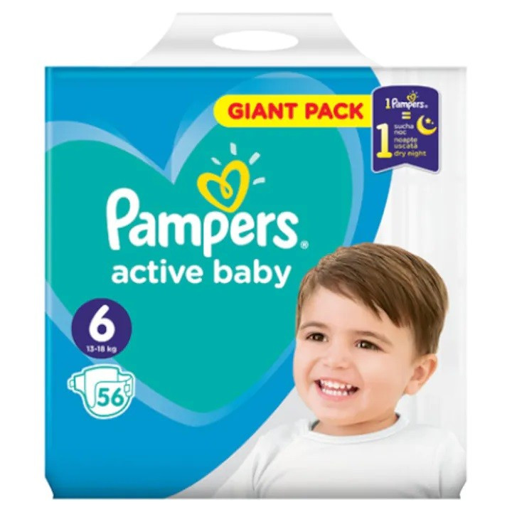 PAMPERS ACTIVE BABY SCUTECE COPII NR.6 GIANT PACK 56 BUCATI - 1 | YEO