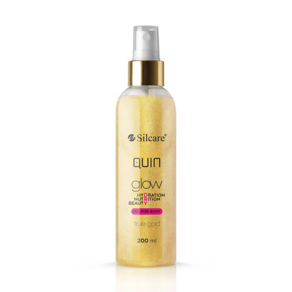 1001cosmetice.ro Ulei cu sclipici Quin Cosmetic Glow True Gold Silcare, 200 ml